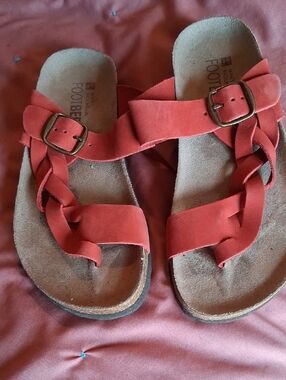 White Mountain Red Braided Buckle Footbed Sandals